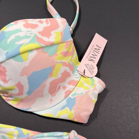 Victoria Secret 36DD L Twist Front Push Up Bikini Top Set Blue Pink Pastel - Picture 3 of 9